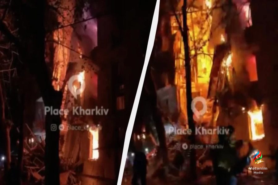 Xarkovda zərbə yaşayış binasının girişini dağıdıb: 6 nəfər yaralanıb