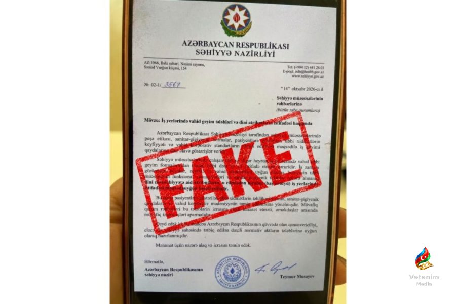 Hicabla bağlı Səhiyyə Nazirliyinin adından yayılan məktub saxta çıxıb
